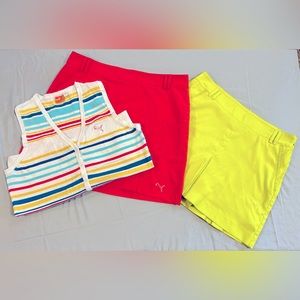 Puma Golf Women’s Bundle: Stripped Sweater Vest and Colorful Zip Skorts